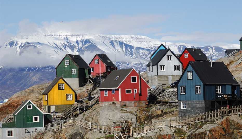 Colorful houses on the island of Uummannaq Greenland