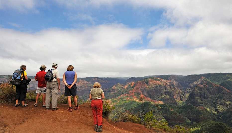 People viewing Waimea canyon, in Kauai Island, Hawaii Islands