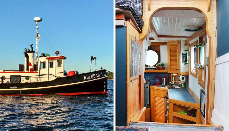 vintage tugboat in providence rhode island turned into a floating rental apartment