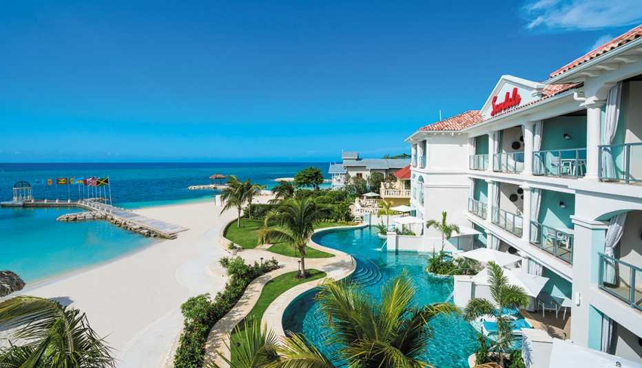 Sandals Resort overlooks a beach in Jamaica