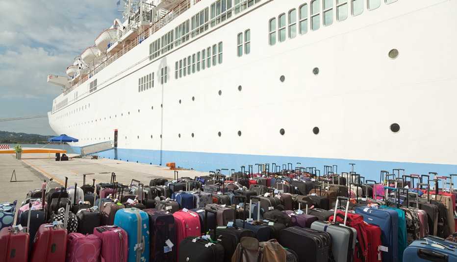 luggage outside of a cruise ship at pier
