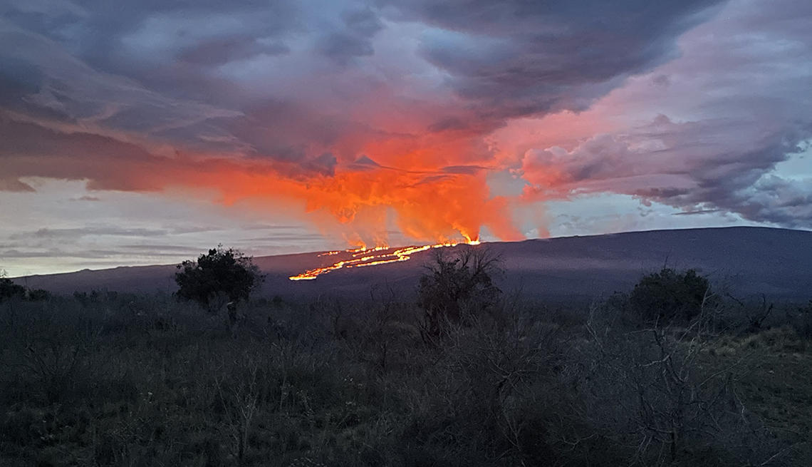A view from Mauna Loa, the world's largest active volcano, began to erupt overnight, prompting authorities to open shelters "as a precaution" on November 29, 2022 in Hawaii, United States. 