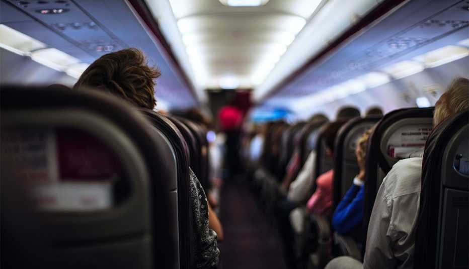 rows of passengers on an airplane