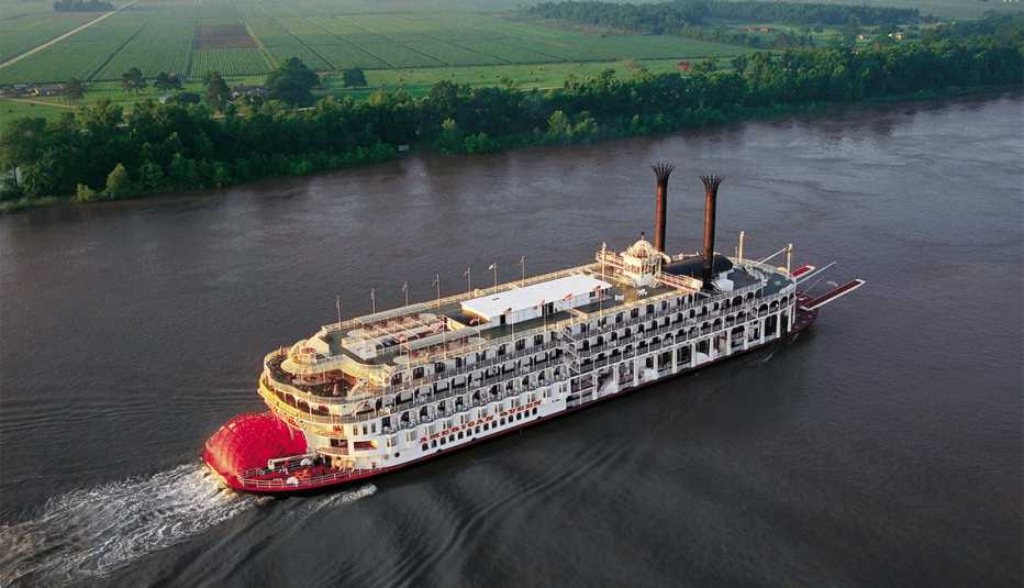 aerial photo of the American Queen cruise ship