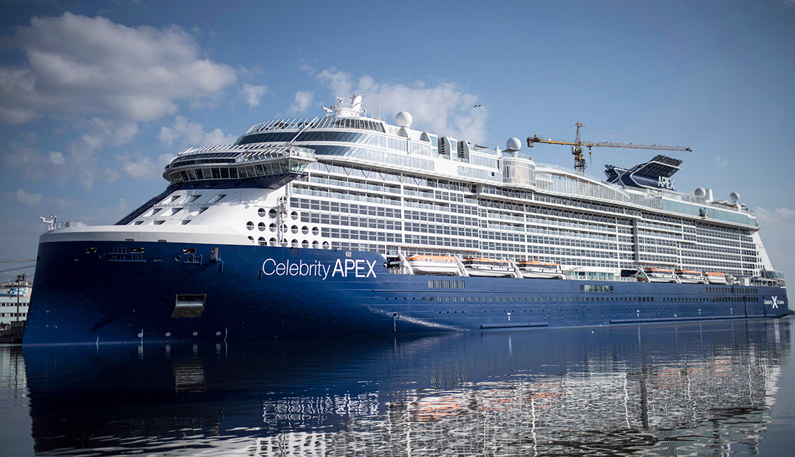 The new Celebrity cruises ship Celebrity Apex is pictured at Les Chantiers de l'Atlantique shipyards, in Saint-Nazaire, western France, on March 19, 2020, on the third day of a strict lockdown in France to stop the spread of COVID-19, caused by the novel coronavirus. - 1300 crew members are confined for 14 days in the ship, in order to avoid the spread of COVID-19 (Photo by Sebastien SALOM-GOMIS / AFP) (Photo by SEBASTIEN SALOM-GOMIS/AFP via Getty Images)
