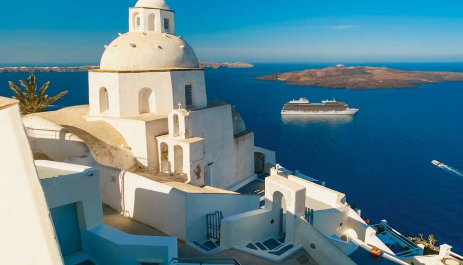 vista oceania cruise ship off the coast of greece