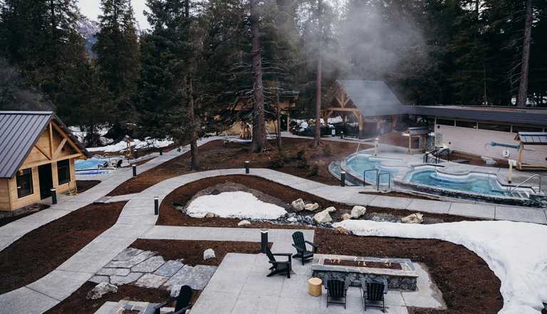 aerial view of Outdoor Hydrotherapy at Alyeska Nordic Spa in Alaska