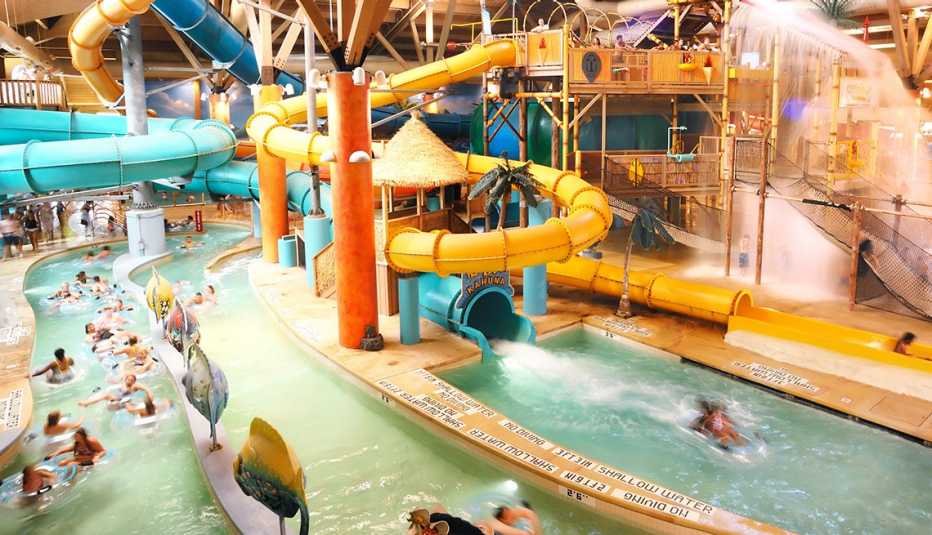 Visitors enjoy the Tiki Tree House at Splash Lagoon Indoor Water Park in Erie, Pennsylvania, Best Indoor Water Parks