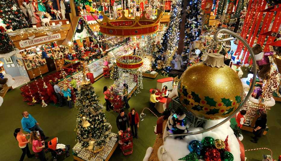 High Angle View, Christmas Ornaments, Families Bronners Christmas Wonderland , Frankenmuth, Mich. Towns That Celebrate Christmas Year-Round