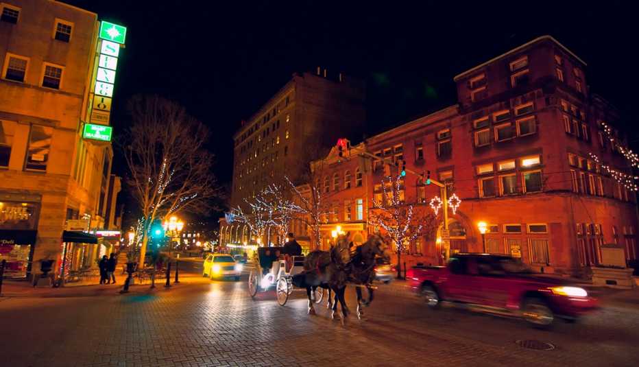 Horse and Buggy, Holiday Lights, Bethlehem, Pa., Towns That Celebrate Christmas Year-Round