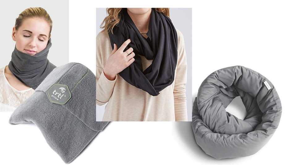 a few travel pillows and infinity scarves that double as pillows