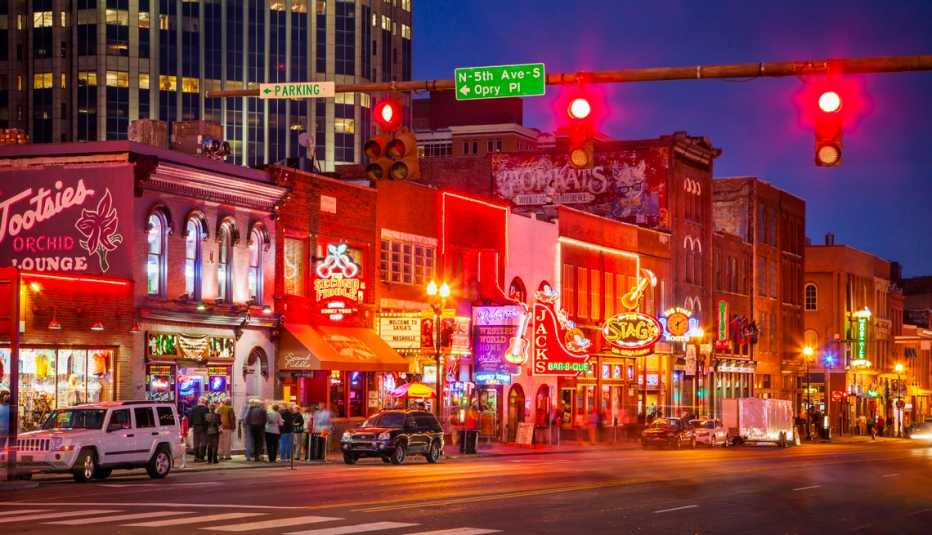 broadway street at night downtown nashville tennessee