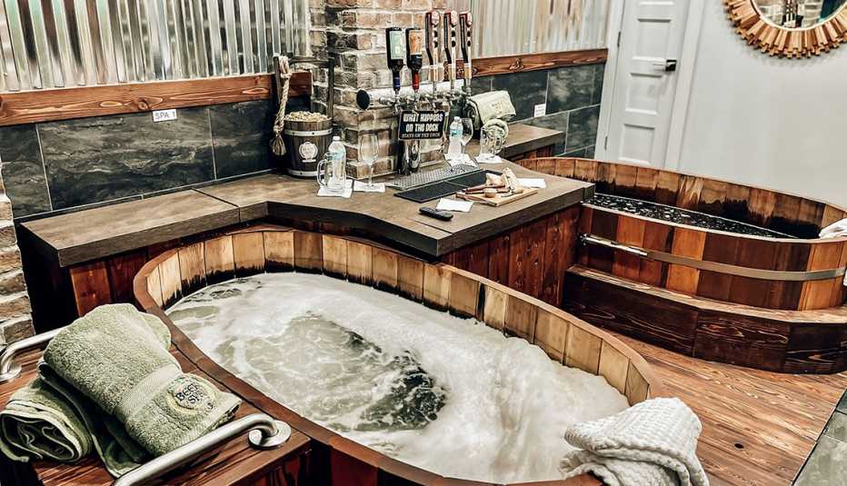 a hops infused hot tub at the original beer spa