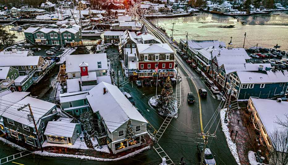 aerial view of Kennebunkport, Maine, as it gets ready for the holidays
