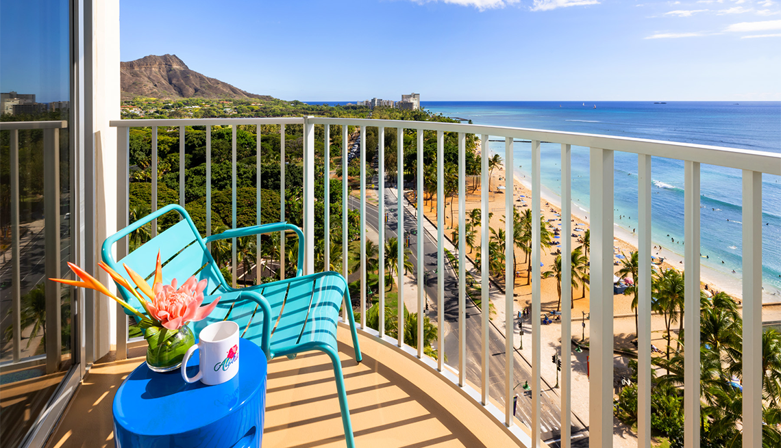 view from an ocean facing room in the twin fin hotel waikiki hawaii