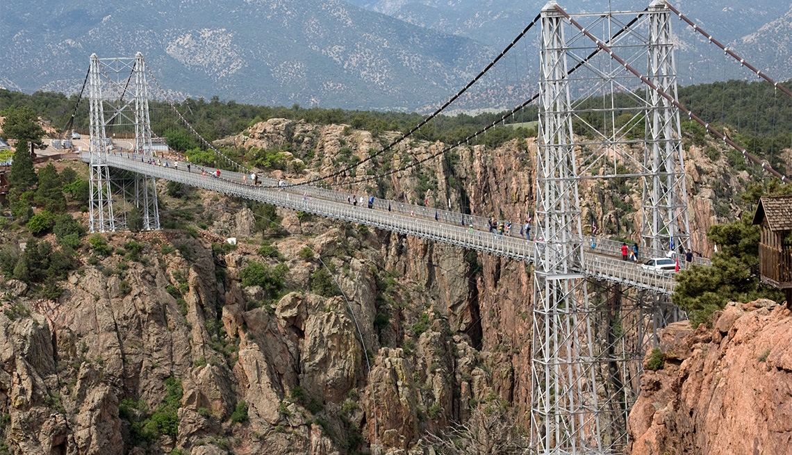 Royal Gorge Bridge suspension bridge dramatically spans a canyon in Colorado
