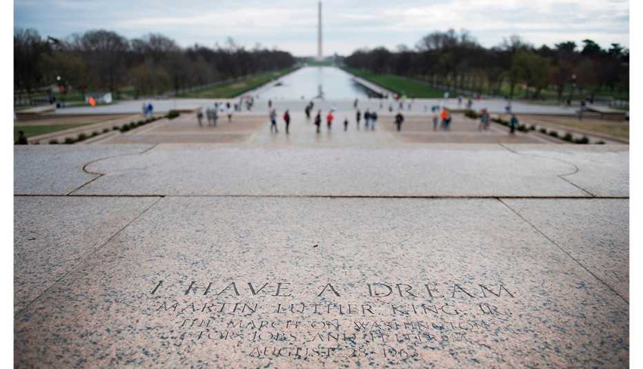Etched into the stone on the steps of the Lincoln Memorial, a marker of the exact spot Dr. Martin Luther King, Jr. stood to deliver the "I Have a Dream" speech in 1963  
