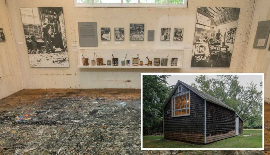 interior and exterior of jackson pollock and lee krasner house and study center