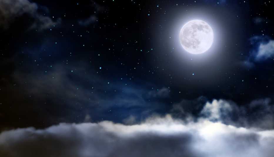 Full Moon, clouds and stars