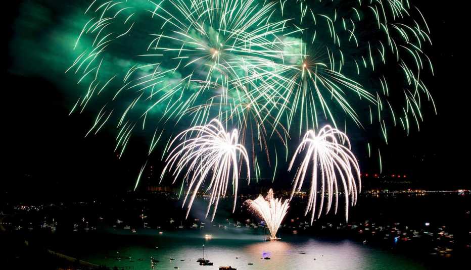 fireworks burst in the sky during a july 4 celebration in lake tahoe