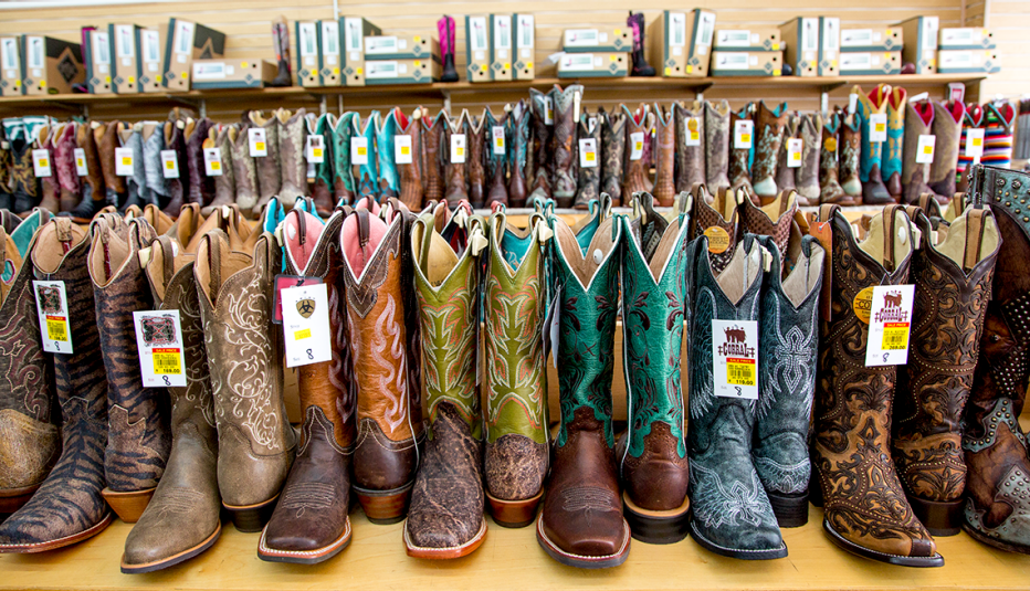 rows of cowboy boots for sale in oklahoma city oklahoma