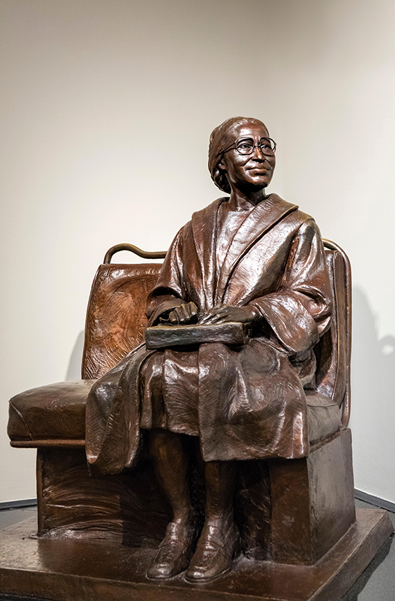 A sculpture of Rosa Parks in the Rosa Parks Museum and Library in Montgomery, Alabama