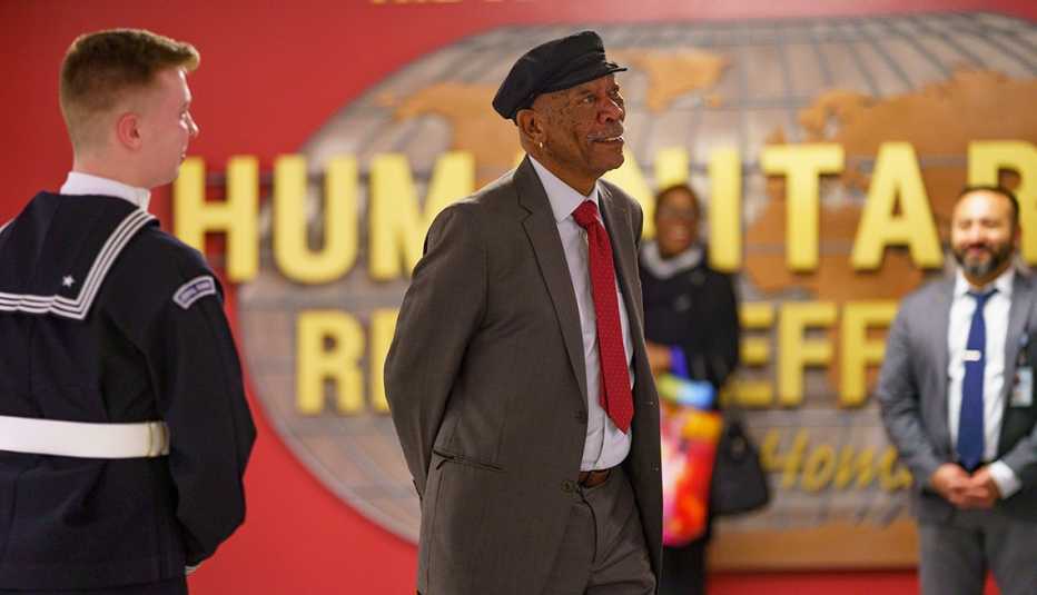 morgan freeman in a scene from the history channel documentary 761st tank battalion the original black panthers