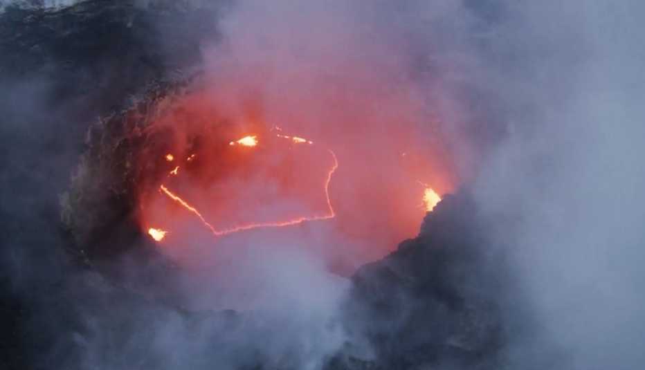 photo of the hawaiian volcano kilauea erupting as seen form above