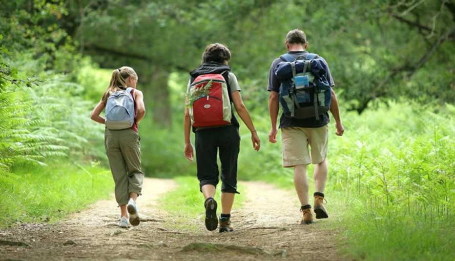 family walking on trail