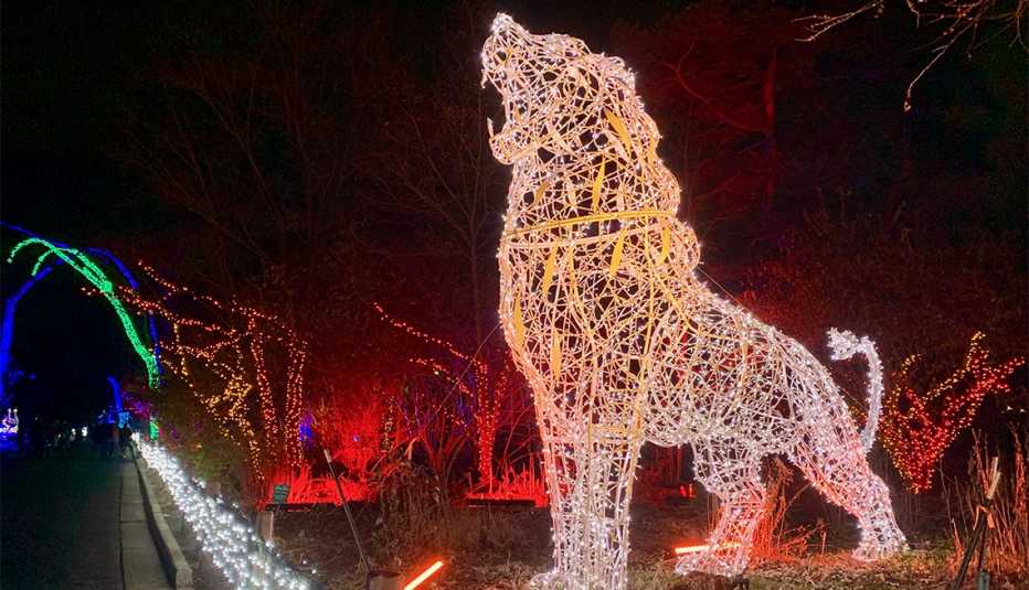 lion light display at Detroit Zoo