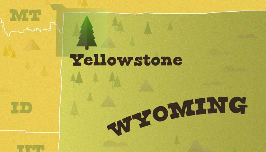 map of wyoming with yellowstone national park location marked
