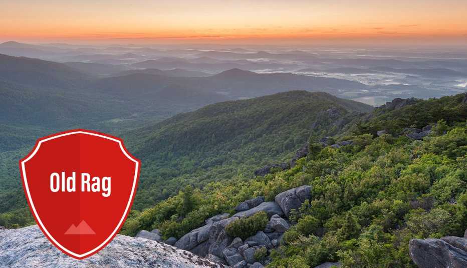 view of shenandoah national park at sunrise from the top of old rag