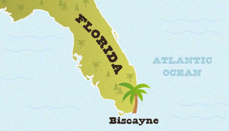 a map of florida showing the location of biscayne national park