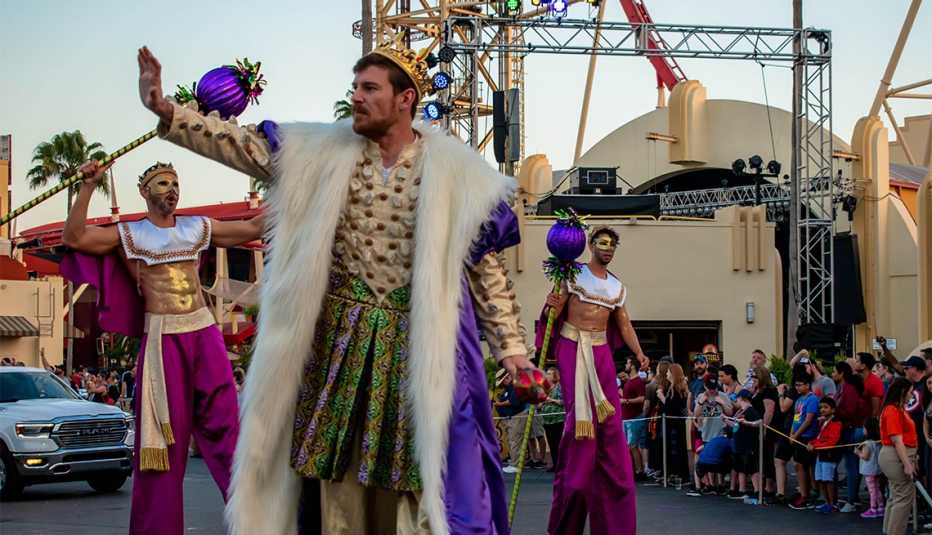 Stilt performers in Mardi Gras Parade at Universal Studios