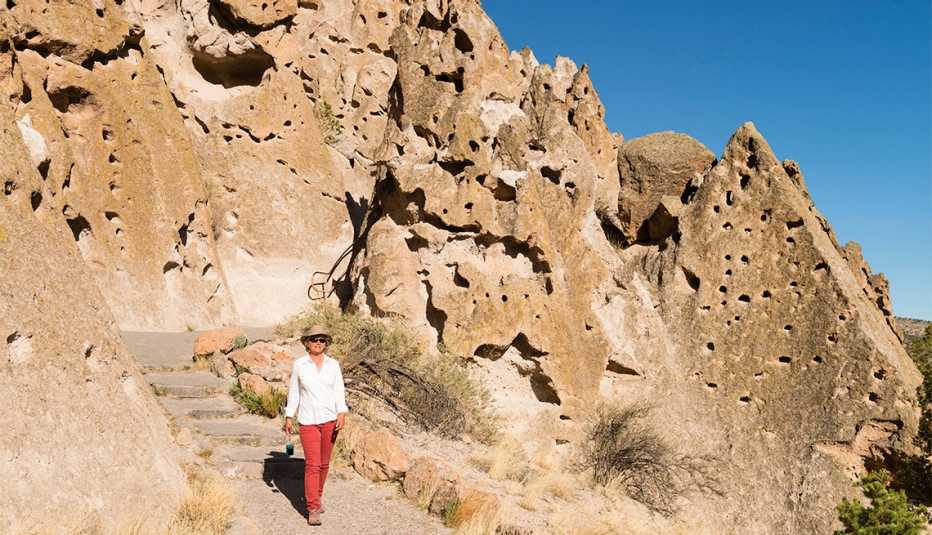 Woman visiting Bandelier National Monument 