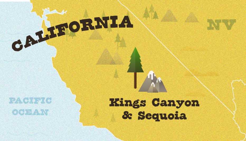 Locator map of Kings Canyon and Sequoia National Parks in California