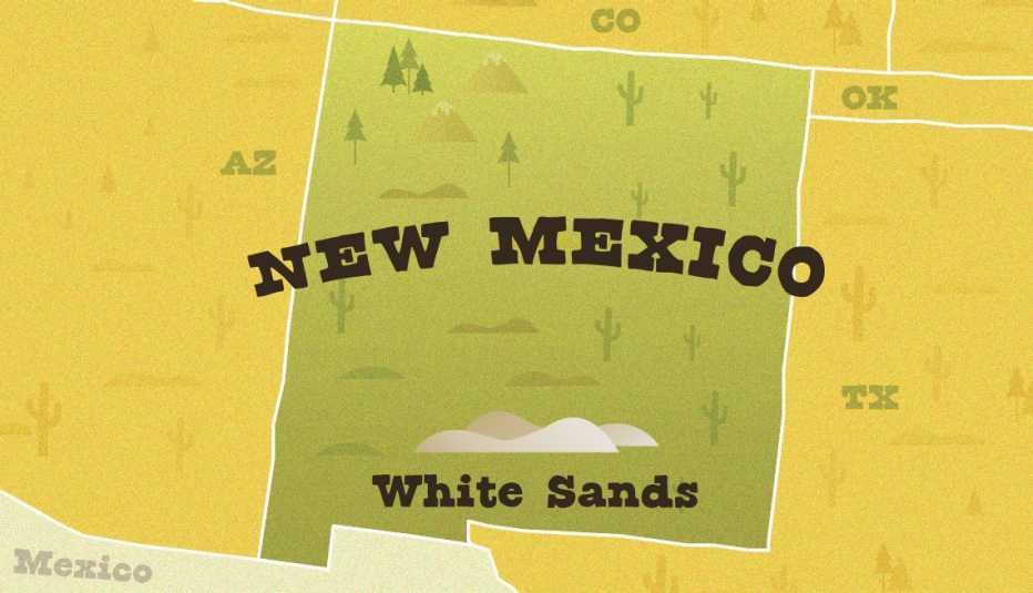 a map of new mexico showing the location of white sands national park