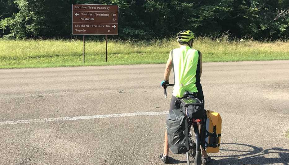 a male cyclist along the The Natchez Trace Parkway