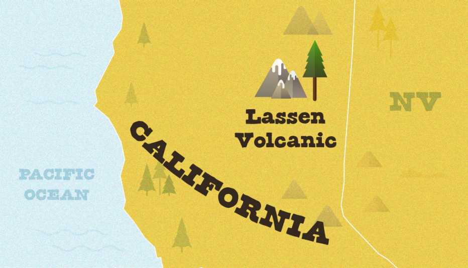 locator map of Lassen Volcanic National Park in northeastern California