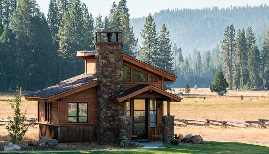 A luxury cabin in the meadow at the Highlands Ranch Resort located just outside Lassen Volcanic National Park, California.