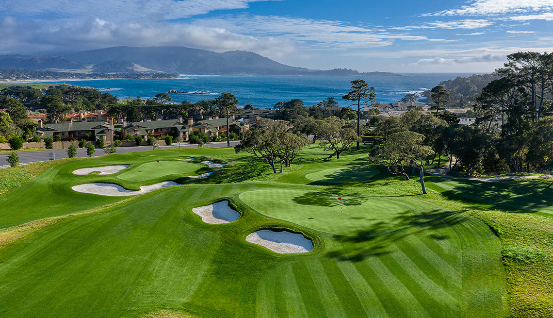 aerial view of the hay at pebble beach nine hole short course at pebble beach california