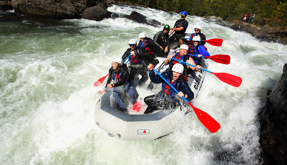 Rafters roll through the infamous Pillow Rock rapid on the Upper Gauley River in West Virginia.