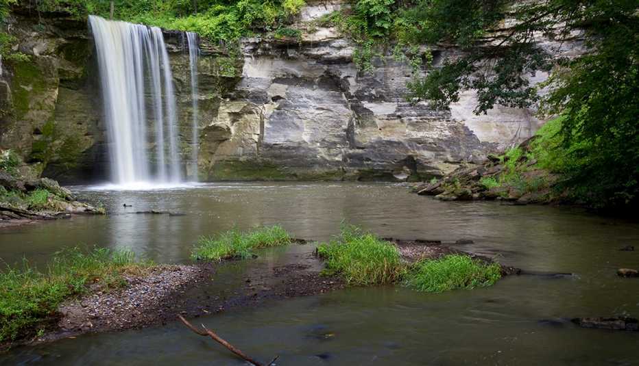 A waterfall at Minneopa Falls