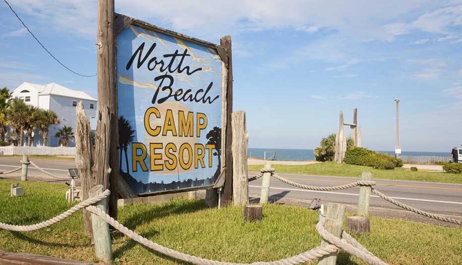 Sign at entrance to North Beach Camp Ground on Atlantic Ocean near St. Augustine, Florida