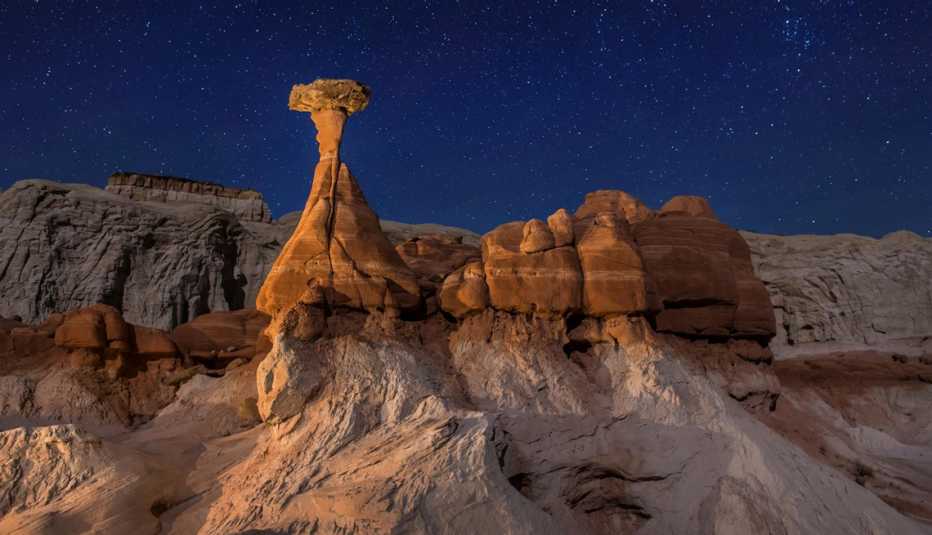 rock formations known as the toadstool hoodoos at night in staircase escalante national monument utah