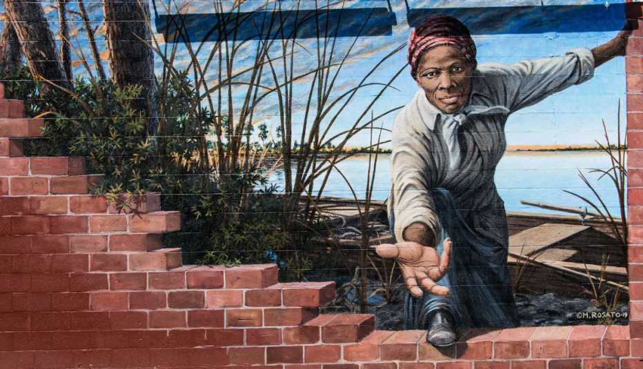 a mural of harriet tubman in cambridge maryland
