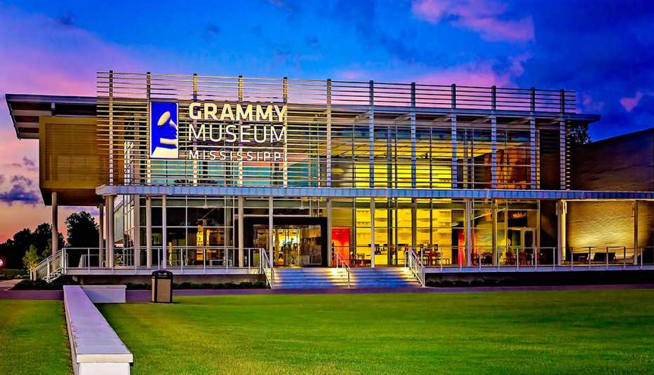 The Grammy Museum is pictured at sunset, Aug. 10, 2016, in Cleveland, Mississippi.