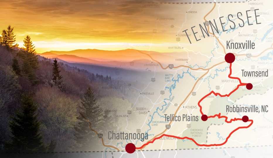 road trip map of tennessee with destinations marked