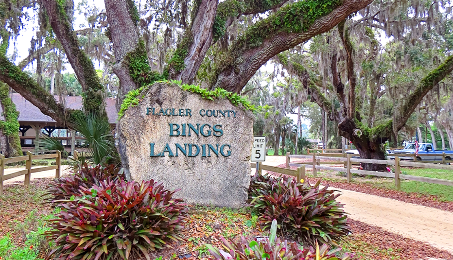 A sign at the entrance of Bing's Landing in Florida