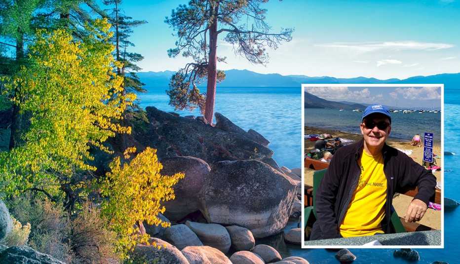scenic lake tahoe and inset writer christopher hall